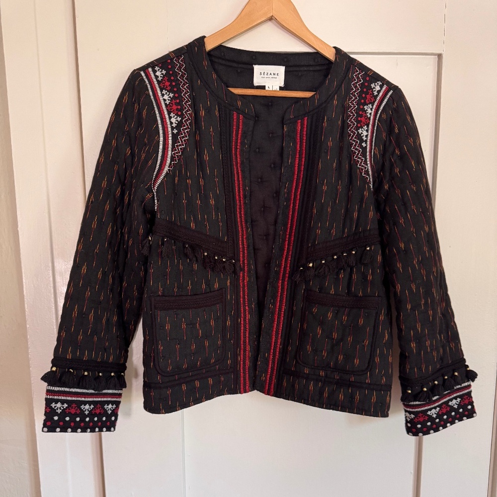 SEZANE/ Quilted Embroidered Cropped Jacket/ Large